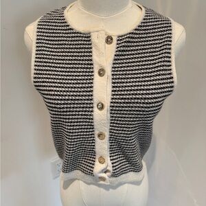 Sandro Black & White Sleeveless Knit Button-Front Crop Top